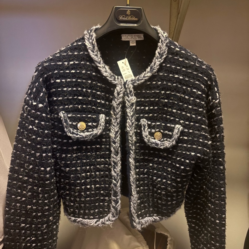J. Crew Navy and White Textured Blazer